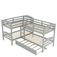 thumbnail image 5 of Quad Bunk Bed with Trundle, Twin Over Twin Bunk Bed, L-Shaped 4 Beds Bunk Bed Frame with Guardrails, Corner Bunk Beds, No Box Spring Needed, Can Be Separated Into Two L-Shaped Beds, Gray, 5 of 7