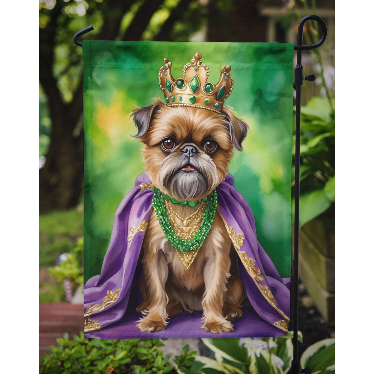 Brussels Griffon King of Mardi Gras Garden Flag 11.25 in x 15.5 in