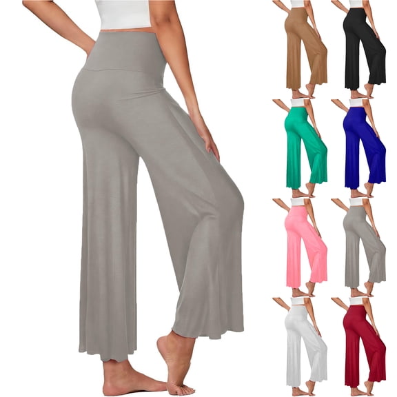 Bloomae Women's Palazzo Lounge Pants Loose Flowy Casual Stretchy Wide Leg Pants Comfy High Waist Tummy Control Trousers Black M
