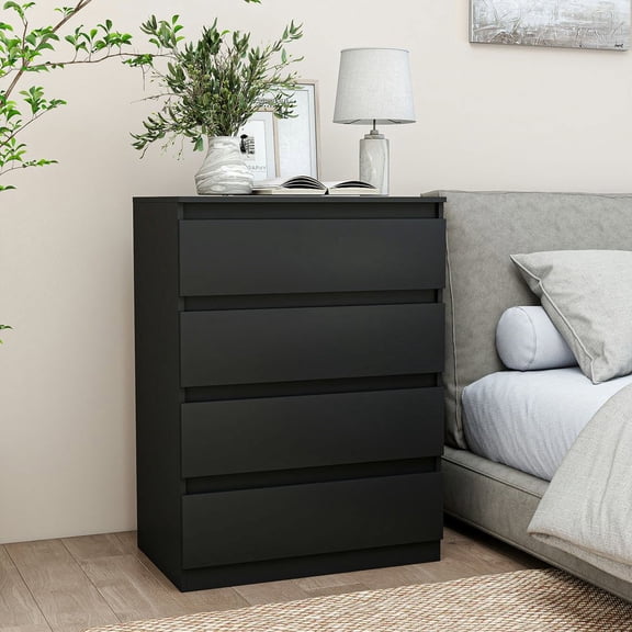 Kadyn 23.62" 4-Drawer Storage Dresser with Ball-Bearing Glides - Streamlined Modern Storage Chest with Large Capacity, for Bedroom, Entryway & Home Office, Black