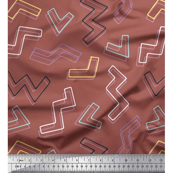 Soimoi Brown polyester Crepe Fabric Alphabet Text Fabric Prints By Yard 42 Inch Wide