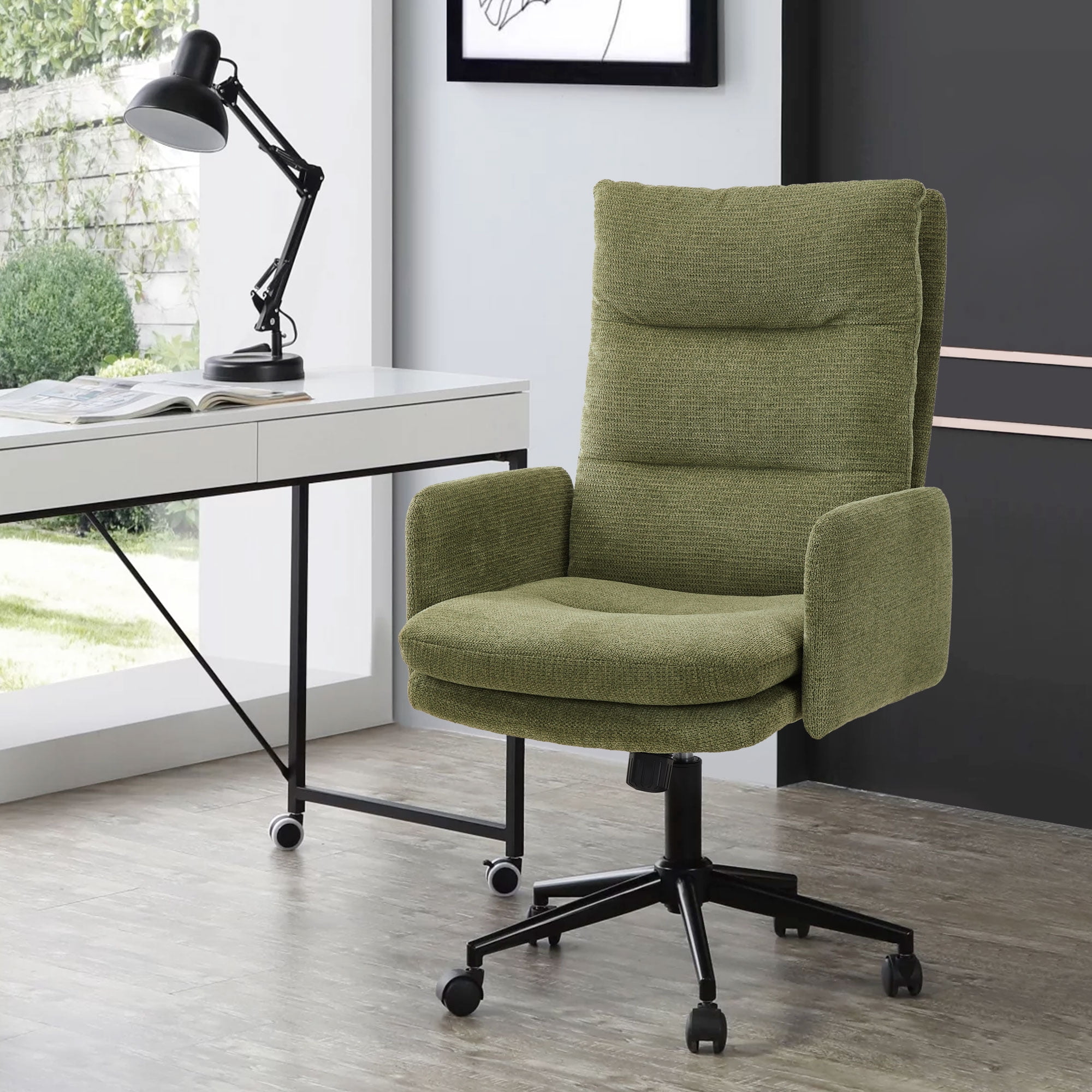 Upholstered Desk Chair with Wheels, High-Back Office Chair, Adjustable Height & Swivel, Ergonomic Computer Chair for Home Office, Bedroom