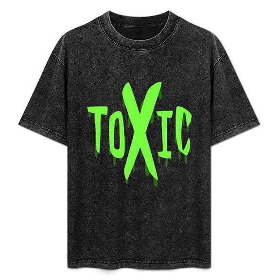Vintage Black Distressed Cotton T-Shirt with Toxic Graphic Print Oversized Streetwear Tee for Men Women