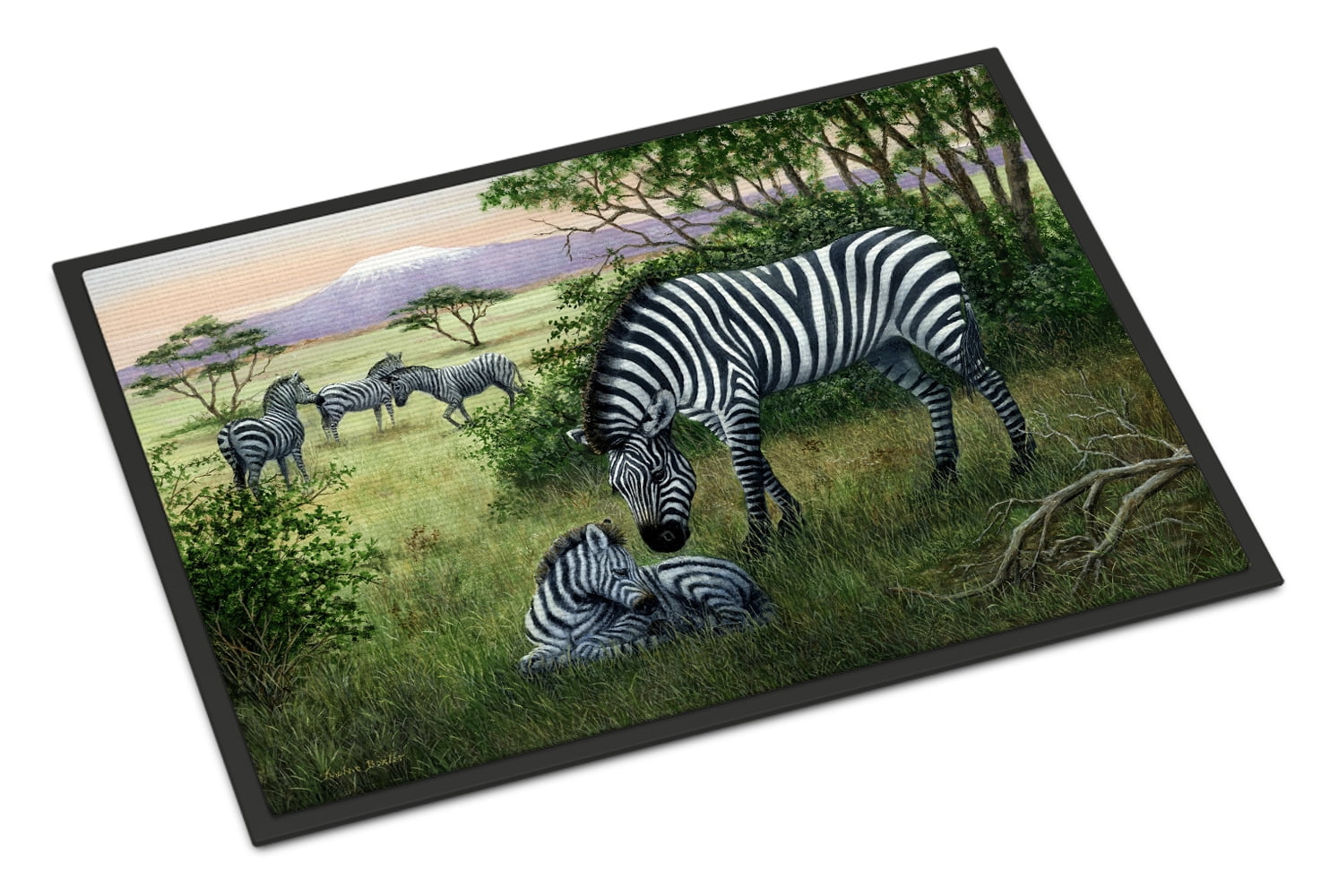 Zebras in the Field with Baby Doormat by Caroline's Treasures