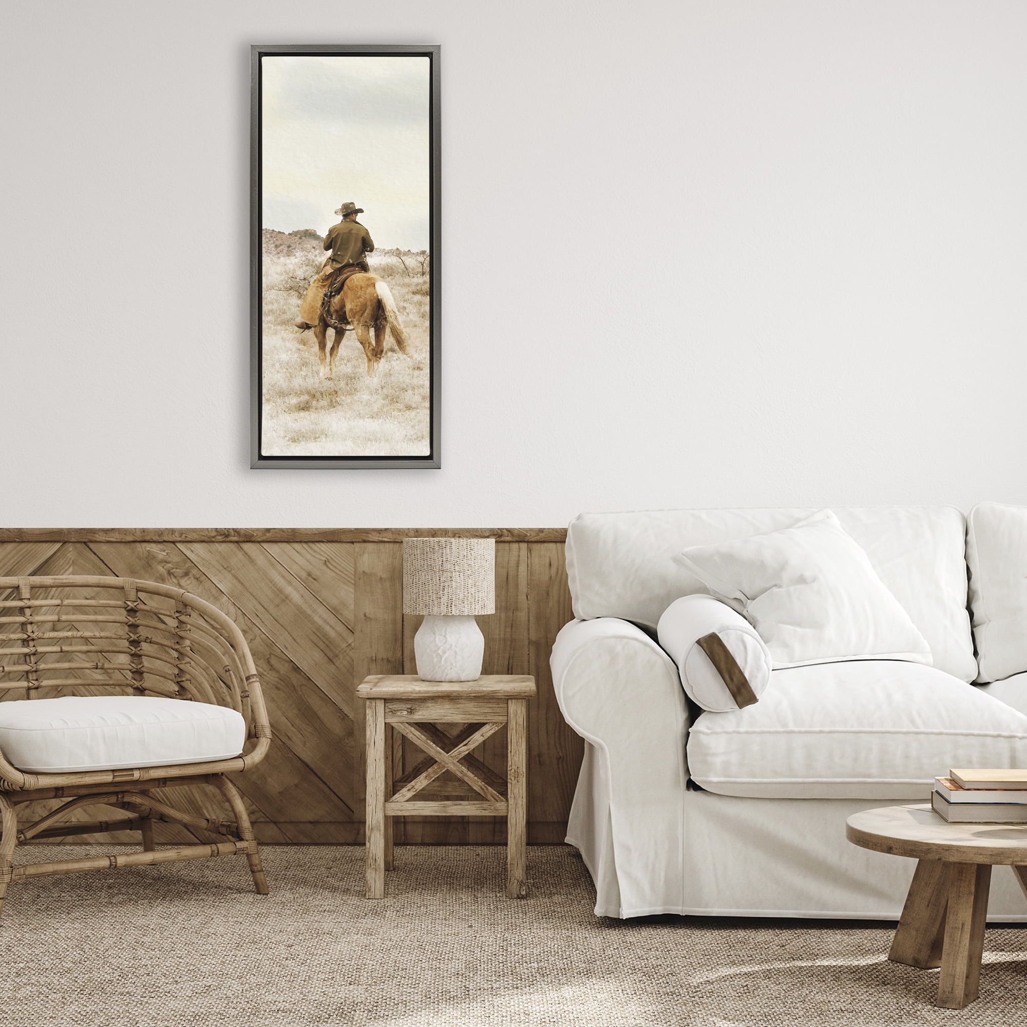 Stupell Industries Wild Wrangling Cowboy Gray Framed Floater Canvas Wall Art, design by Marcus Prime