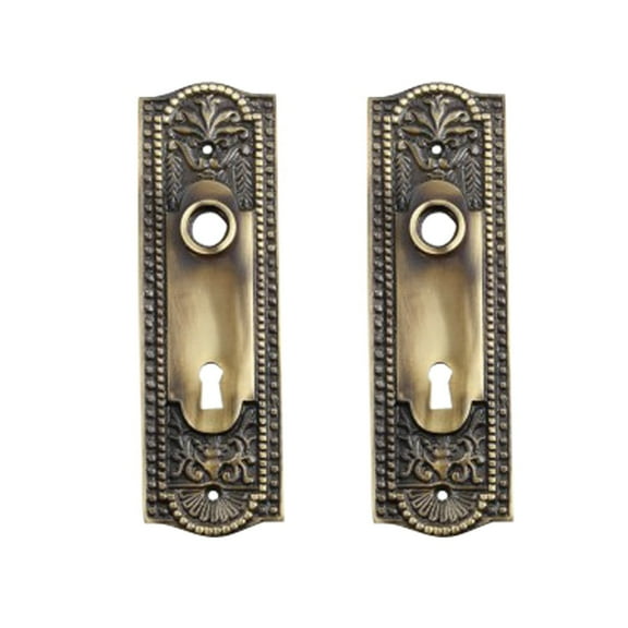 Door Back Plate Antique Brass Beaded With Keyhole 7 1/4" H Set of 2 Renovators Supply