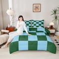 thumbnail image 4 of Castle Fairy Geometric Plaid Full Size Comforter Sets,Green Blue Bedding Sets, 4 of 8