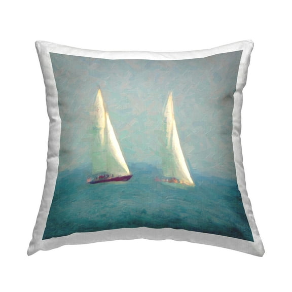 Stupell Industries Two Sailboats Foggy Ocean Waves Square Decorative Printed Throw Pillow, 18 x 18,