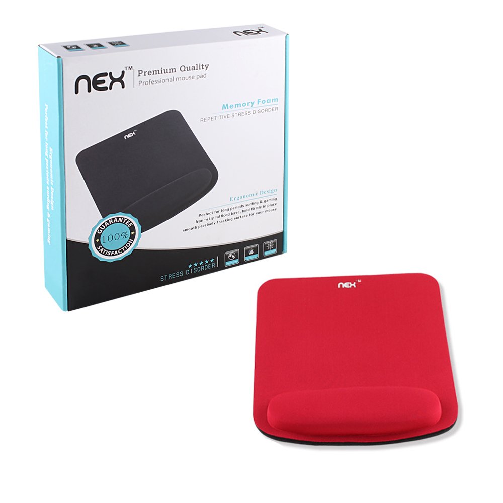NEX Mouse Pad with Memory Foam Wrist Rest, Non-slip Rubber Base Mouse Mat for Typist Office (Red)