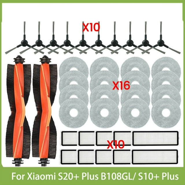 Piezas para Aspiradoras para Robot S20+ Plus B108GL/ S10+ Plus B105, Rodillo Principal, Cepillo Lateral, Filtro HEPA, Paño de Fregona, Accesorios.