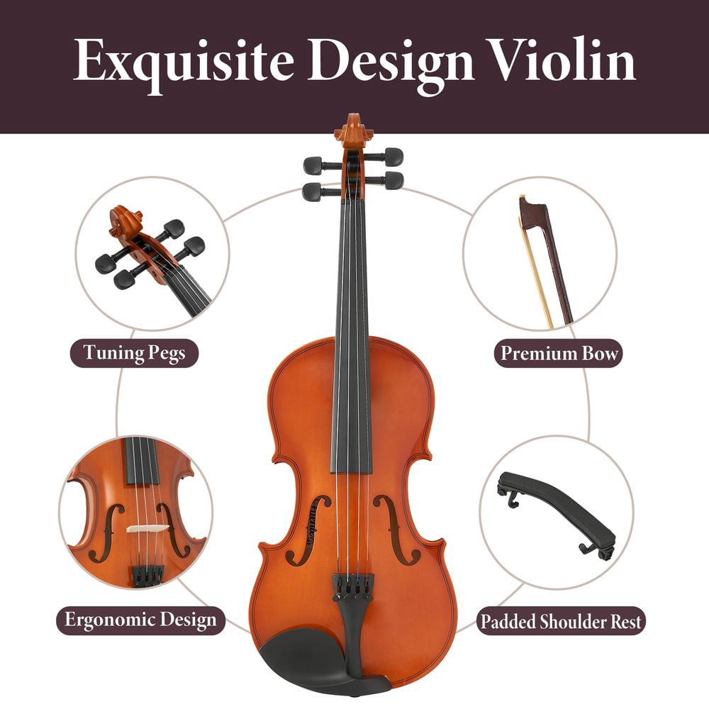 MIDOQIN Violin 4/4 Full Size Kit, Acoustic Beginner Violin Kit with Rosewood Bow, Extra Strings&Bridge, 2 Rosins, Tuner, Case, Mute, Fingerboard Stickers, Shoulder Rest