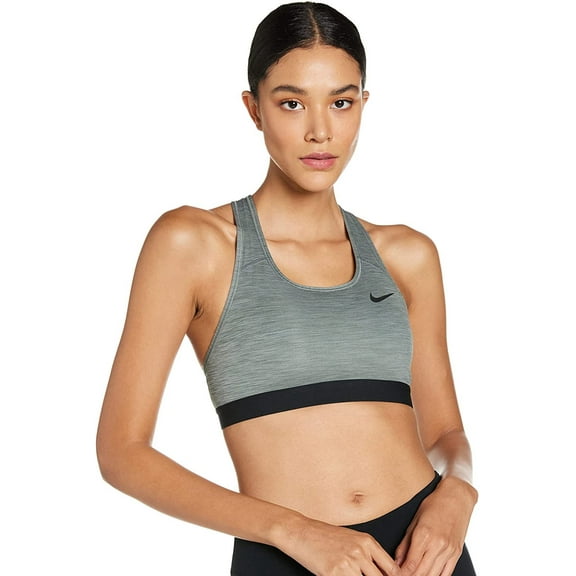 Nike Women's Medium Support Non Padded Sports Bra with Band, Smoke Grey/Pure/Black, X-Small