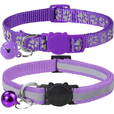 Reflective Cat Collars Breakaway with Bell, 2-Pack Girl Boy Pet Kitten Collar Adjustable 7.5-12.5 Inch, Purple