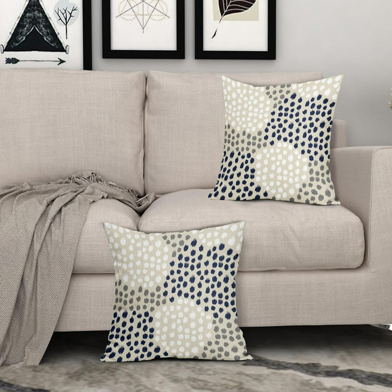 Navy White Pillow Covers 18x18 Set of 2 Boho Gray Polka Dot Throw Pillows Modern Trendy Print Decorative Outdoor Farmhouse Pillowcase Cushion Cover Linen Case Decor for Home Sofa Couch Bed