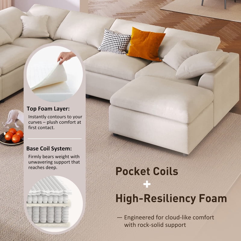 Oversized Modular Sectional Sofa Couch, Large 7 Seater Corner Sofa Modern U Shaped Sectional Couch with Ottoman, Chenille Cloud Couches for Living Room, Office
