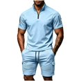 thumbnail image 2 of Zormilly Mens Two Piece Summer Outfit Short Sleeve Collared Shirts Shorts Loungewear Sets with Pockets Loose Workout Sets, S-3XL, 2 of 7
