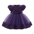 thumbnail image 2 of Weebloom Flower Girl Dress Birthday Wedding Short Sleeve Fairy Dress Toddlers Glitter Bowknot Floral Party Gown With Skirt Formal Purple Girls Dresses, 2 of 9