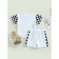 thumbnail image 4 of Cenuakty Toddler Baby Boy Summer Clothes Suits Plaid Patchwork Short Sleeve Crew Neck T-Shirts Tops Elastic Waist Shorts 2Pcs Set, 4 of 9