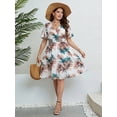 thumbnail image 7 of FlorCurve Plus Size Dresses for Women Short Sleeve Surplice V Neck Midi Dress A-Line Floral Print Summer Casual Beach Sundress, White 4XL, 7 of 7