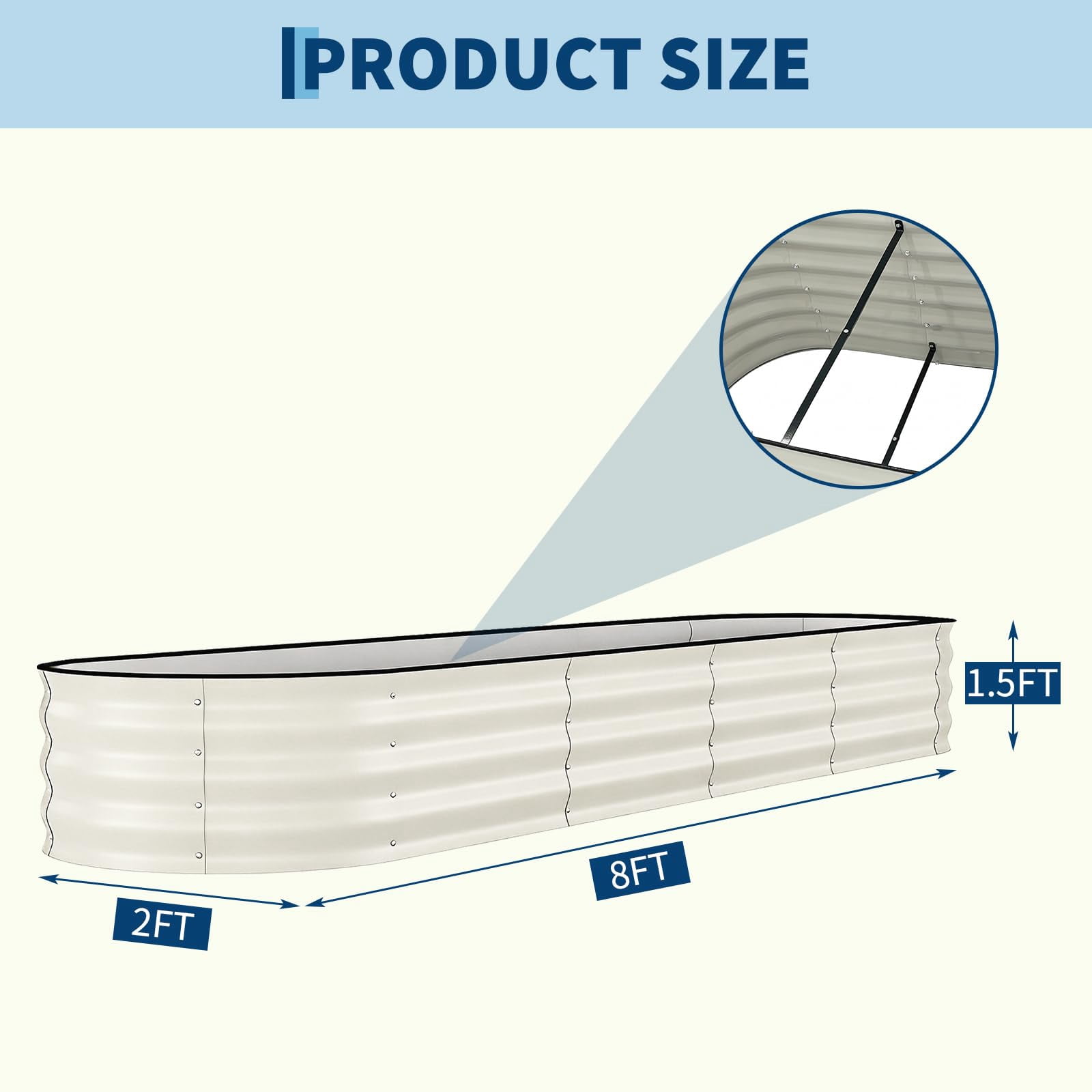 Garvee 8x2x1.5ft Galvanized Raised Garden Beds Kit,Outdoor Metal Gardening Planter Box, Beige