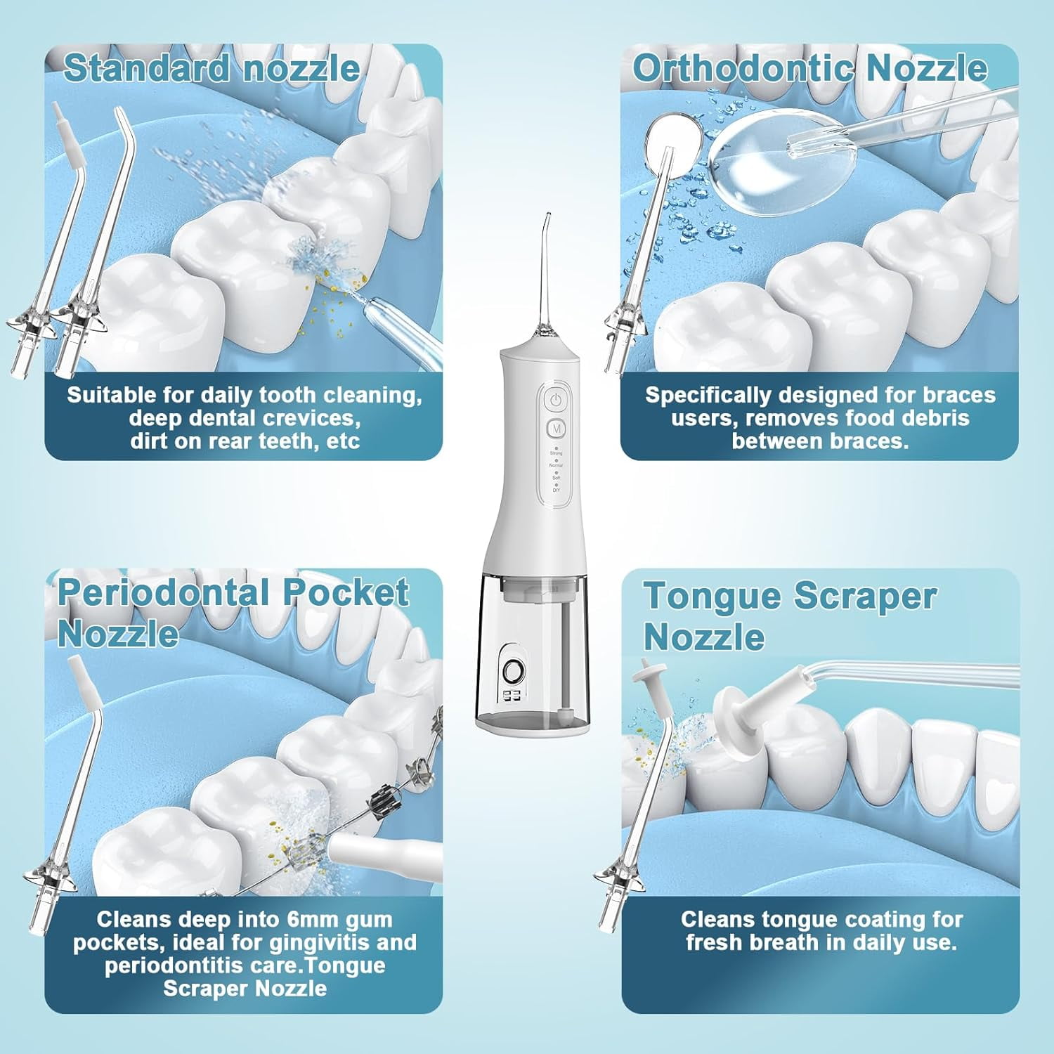 Water Flosser for Teeth Cordless: 260ML Portable Oral Irrigator with DIY Strength for Daily Oral and Braces Care, 4 Modes & 5 Jet Tips, 40-Day Battery, IPX7 Waterproof Dental Flosser for Home Travel
