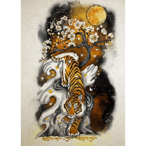 Cuadros Decorativos Bordado completo Hilo de algodón ecológico 11CT Impreso Tiger Cross Stitch Artwork (1) Likrtyny embutido en tela