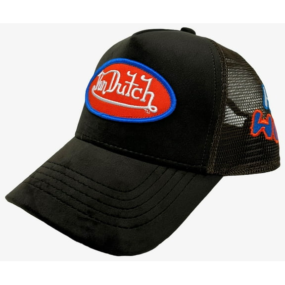 Von Dutch Trucker Hat Brown Hollywood Velvet Embroidered Logo Patch Snapback Cap