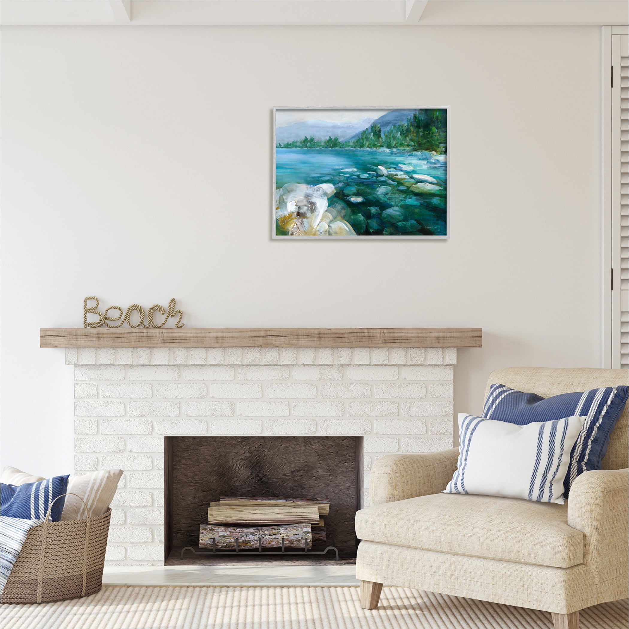 Stupell Industries Rocky River Landscape Nature Painting Gray Framed Art Print Wall Art, 30 x 24