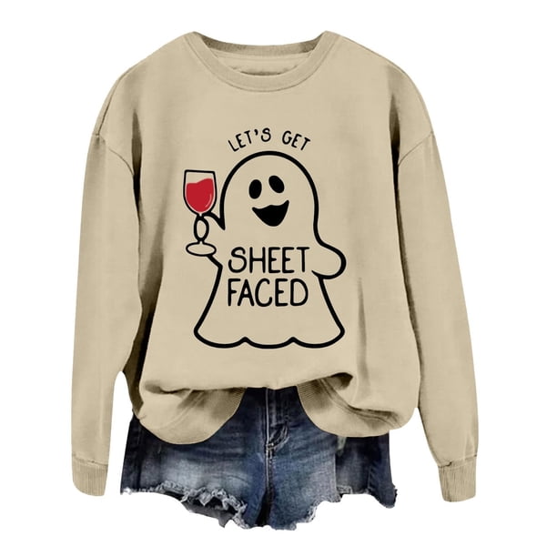 De Sudadera con capucha de fantasma de Halloween para mujer, Let's Get Sheet Faced, divertida sudadera con gráfico de vino, rosa