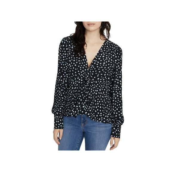Sanctuary Womens Printed Tie Front Blouse Navy XXL