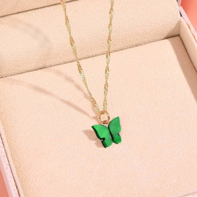 Chic Mariposa Colgante Collar Simple Aleación Gargantilla Cadena para Las , Regalos para Chicas para Mujer - Verde