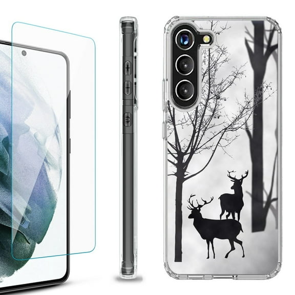 OneToughShield ® for Samsung Galaxy S23  S23 Plus 5G Shockproof Bumper Phone Case, with Tempered Glass Screen Protector - Forest Deer