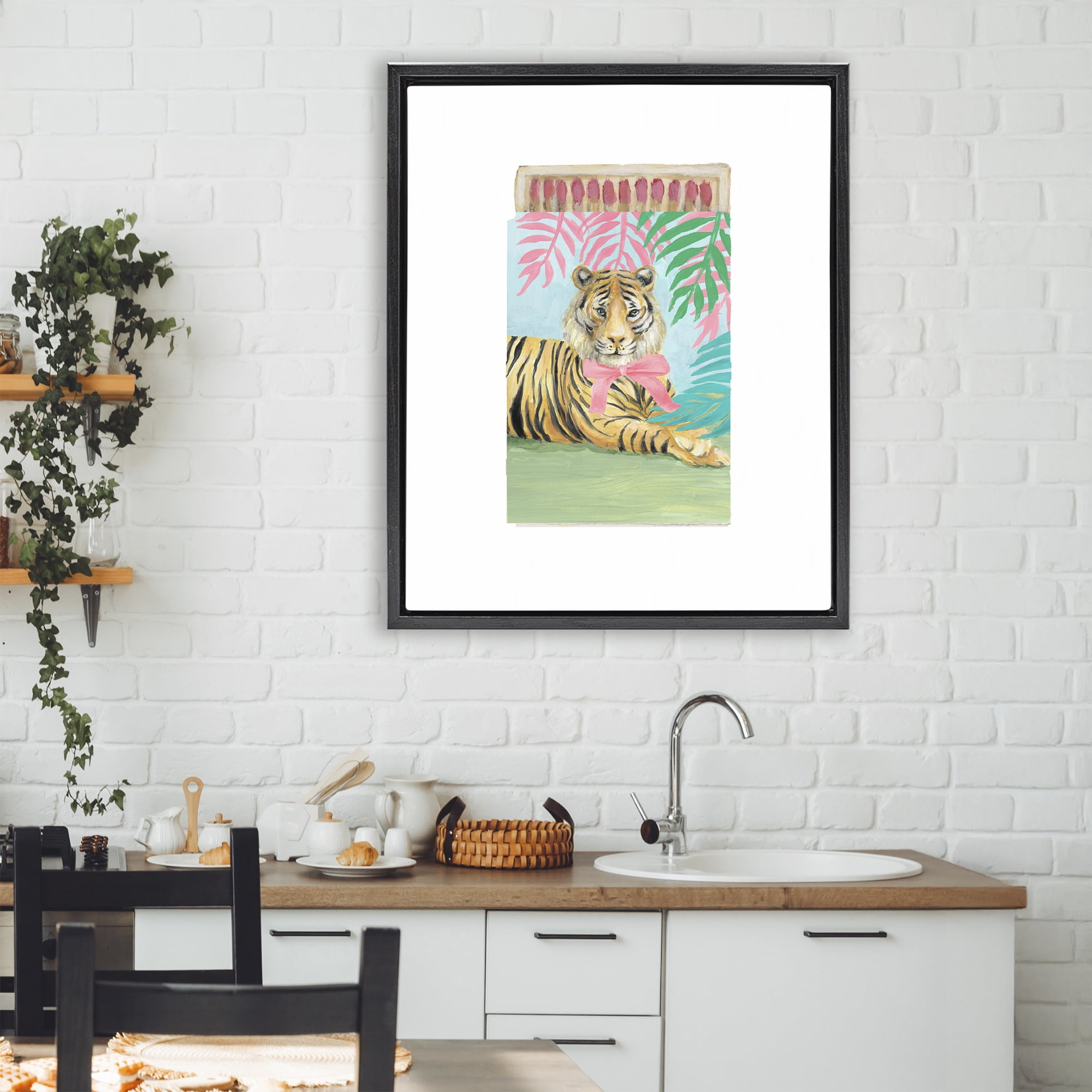 Stupell Industries Tropical Tiger Matchbook Black Framed Floater Canvas Wall Art, design by Lanie Loreth