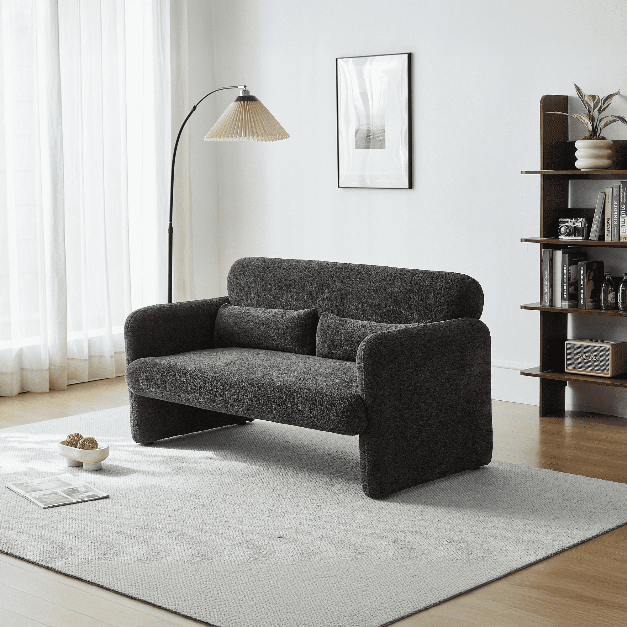 MAYEERTY 59"Velvet Fabric Sofa, Modern Loveseat Furniture with Support Pillow for Apartment, Office, Living Room & Bedroom, Tool-Free Assembly.