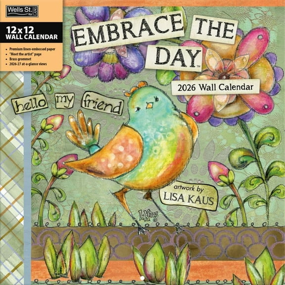 Wells Street by Lang, Embrace The Day 2026 Wall Calendar, 12'' X 12'', 12-Month Calendar with Stapled Binding