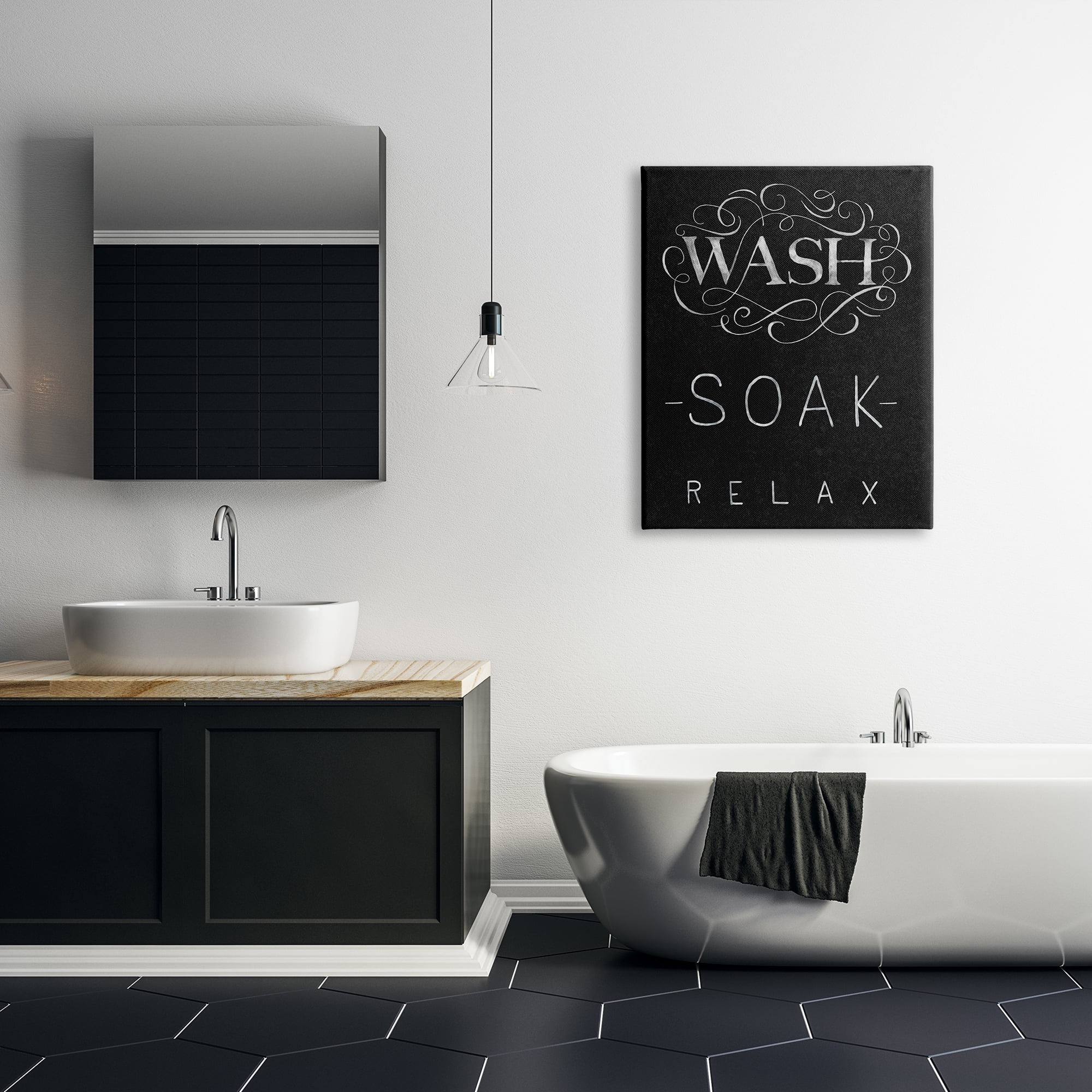 Stupell Industries Wash Soak Relax Bathroom Phrases Vintage Boutique Typography Typography Painting Gallery Wrapped Canvas Print Wall Art, 30 x 40
