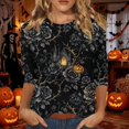 thumbnail image 4 of Halloween Plus Size Tops for Women 3/4 Length Sleeve Womens Blouse Fall Loose Crew Neck Witch Graphic T Shirts Halloween Costume & Gift, 4 of 5
