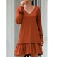thumbnail image 3 of Vestido informal holgado de manga larga con escote en V y volantes en color marrón oscuro, talla XL, para el trabajo, citas, vacaciones y más, 3 of 6