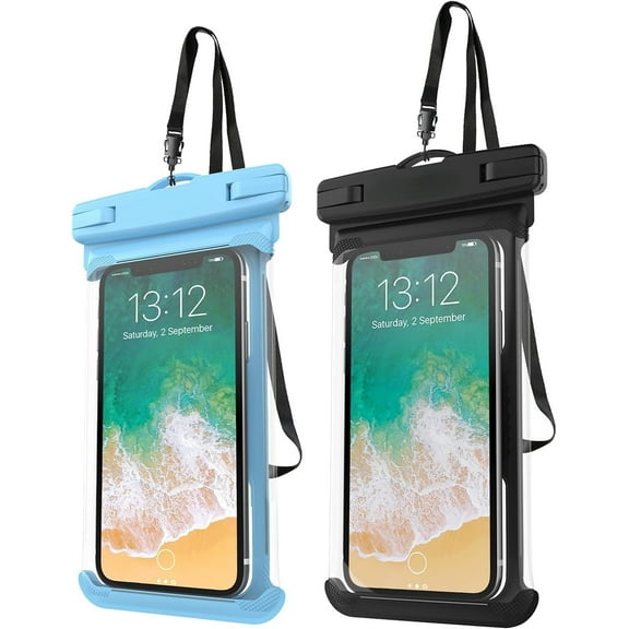 2 Pack Waterproof Phone Pouch, Underwater Phone Case Up to 7", Dry Bag for iPhone 16 15 14 13 Pro Plus Max, Galaxy S24 S23 S22 Ultra Pixel, Beach Essentials -Blue & Black