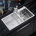 thumbnail image 2 of 32 Inch Double Bowl Kitchen Sink, Drop In Stainless Steel Sink, Undermount Dual Basin Workstation Sink, Rustproof & Noise Reduction Kitchen Sink Brushed Silver, 2 of 9