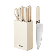 CAROTE 8PCS Kitchen Knife Bock Set, Stainless Steel Razor-Sharp Blade,Essential Knife Set with Block, Dishwasher Safe
