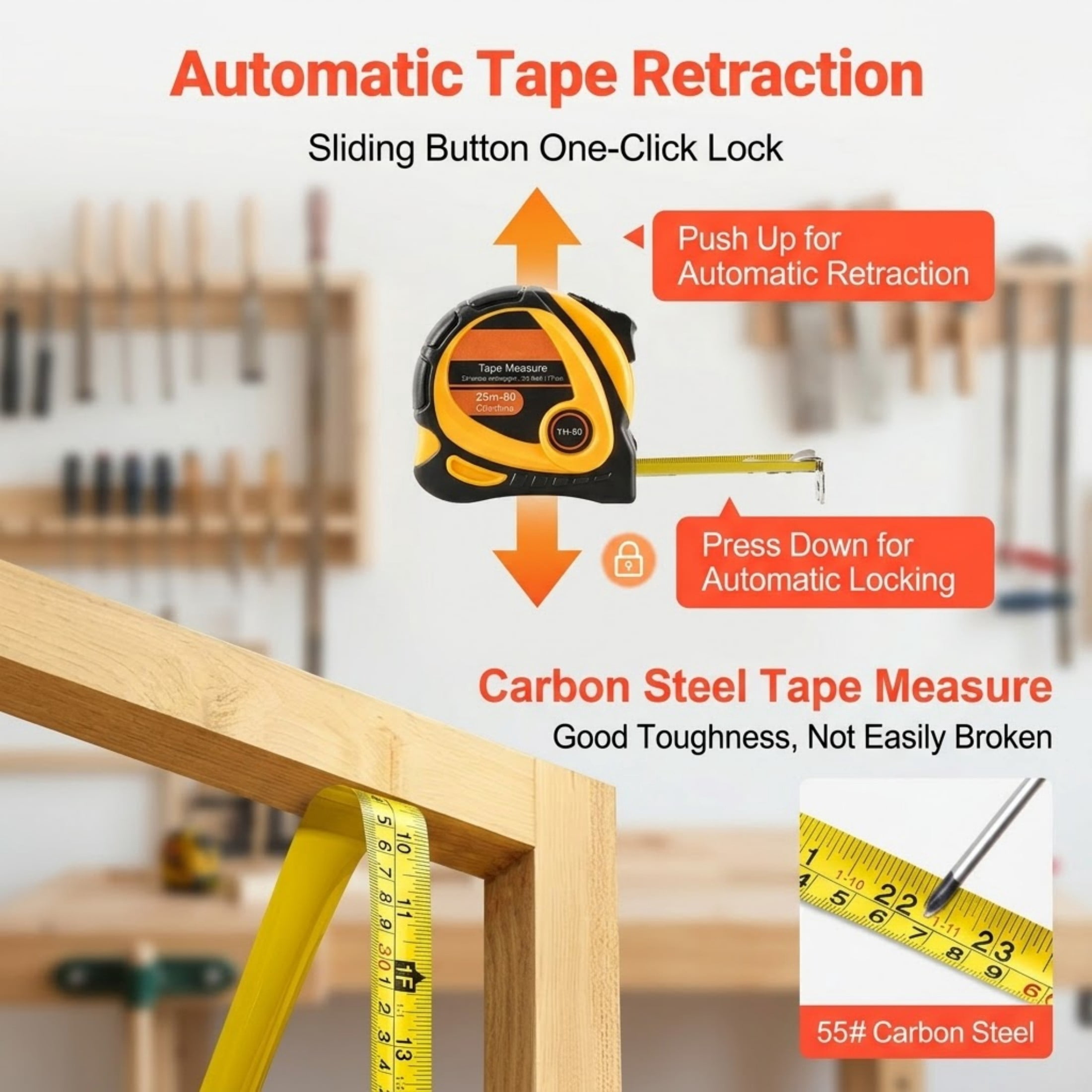 2-Pack 25 ft Tape Measure, Retractable Dual-Scale (Imperial/Metric) Steel Measuring Tape with ABS Case