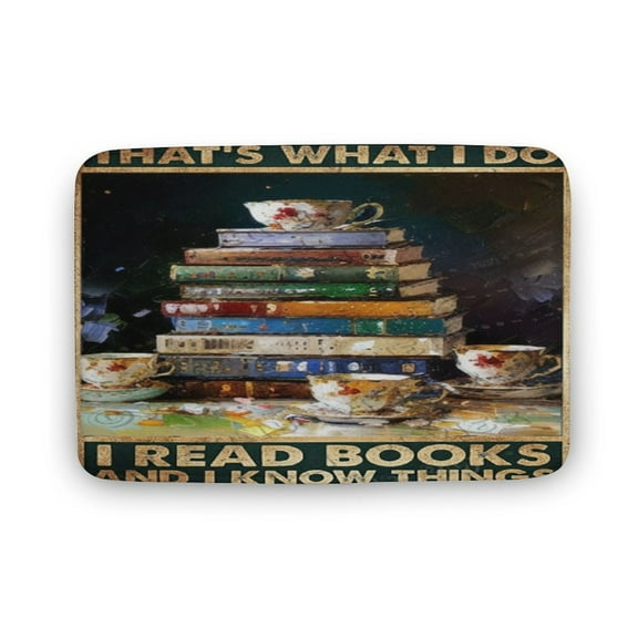 Book And Tea Print Bath Mats for Bathroom, Soft Absorbent Bath Rug Non-Slip Floor Rug Carpets for Kitchen Bathroom Laundry Bedroom Living Room Decoration 20"x32"