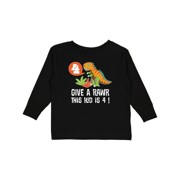 Inktastic 4th Birthday Party Dinosaur Boys Long Sleeve Toddler T-Shirt