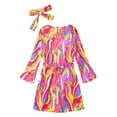 thumbnail image 3 of Aislor Girls 70s Disco Diva Costume Bell Sleeve Vintage Print Hippie Dance Dress with Headband and Belt 4-12 A Dark Colorful 7-9, 3 of 7
