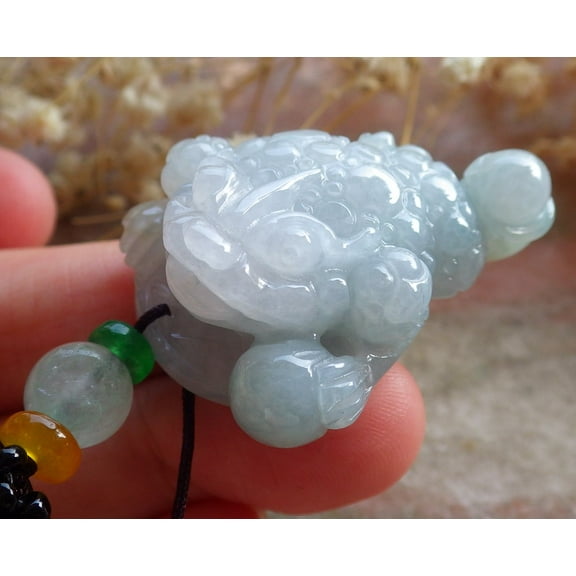 Certified Green Pale Lavender Burma 100% Natural A Jade jadeite Pendant Frog Toad Money Coin Necklace 593484 TN