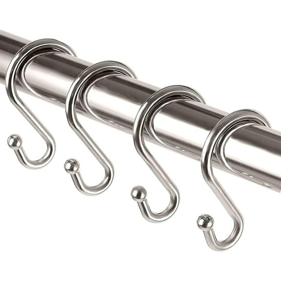 Metal Shower Curtain Hooks，Set of 12 Rings，Rust Resistant S Shaped Hooks Hangers for Shower Curtains, Kitchen Utensils, Clothing, Towels, etc. (Nickel)