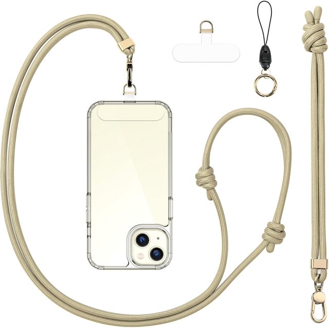 czcpp-Anti-Theft Phone Lanyard Crossbody & Wrist Strap | 2 Phone Tabs, Secure Lock Design | Universal for All Phones | Adjustable Strap with Premium Metal Buckles | Skin-Friendly Nylon Beige