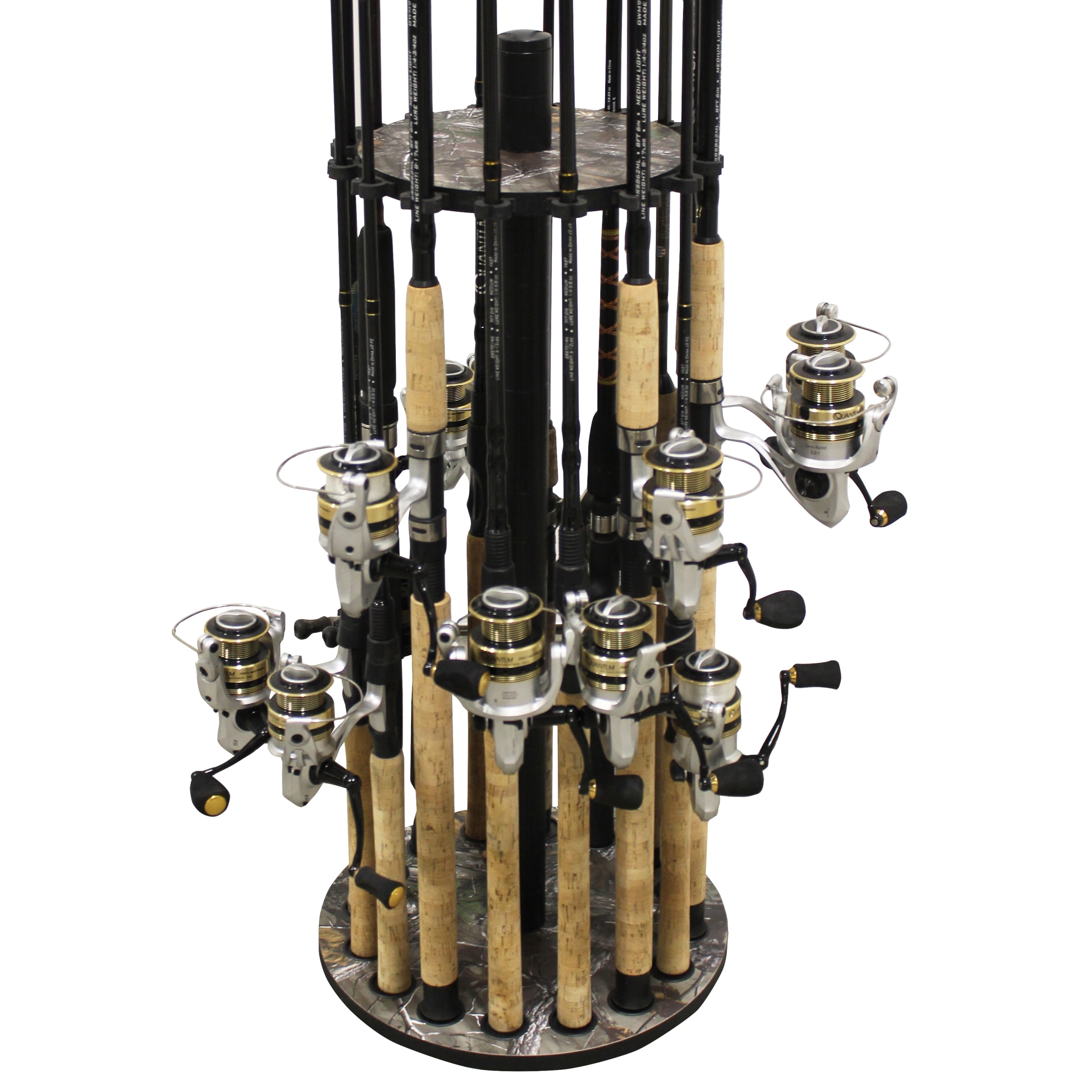 realtree fishing rod holder Universal Mount for Trees/Docks Natural Wood Features Rush Creek Creations 16-Rod Round