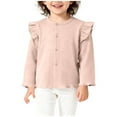 thumbnail image 3 of AHTJRT Crewneck Shirts for Girls Button Down Ruffle Flounce Long Sleeves Tee Tops 2026 Fall Spring Casual Lounge Outdoor Cardigans Pink 1-2 Years, 3 of 8